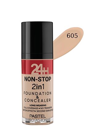 Pastel 24H Non-Stop 2in1 Foundation & Concealer 30ml No:605