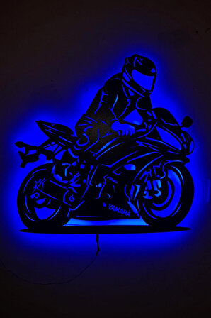 Yamaha R6 Motosiklet Led Işıklı Ahşap, Lazer Mdf Duvar Süsü, Duvar Dekor Tablo Aksesuar, Hediye