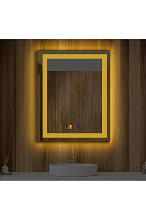 (50x70 cm Bluetoothlu Buğu Çözücülü Dokunmatik Işıklı Kumlamalı Banyo Aynası