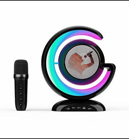 YS 110 RGB LED Işıklı Karaoke Mikrofonlu Taşınabilir Kablosuz Hoparlör SİYAH