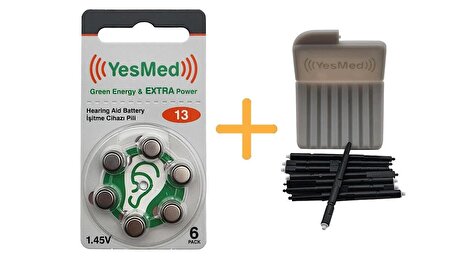 YesMed Extra Power 13 Numara İşitme Cihazı Pili (1 Paket = 6 Adet Pil) + HEDİYE YesMed WaxStop Filtre