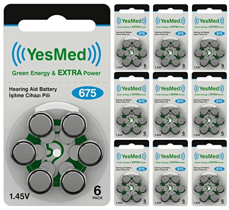 YesMed Extra Power 675 Numara İşitme Cihazı Pili (10 Paket x 6 Adet = 60 Adet Pil)