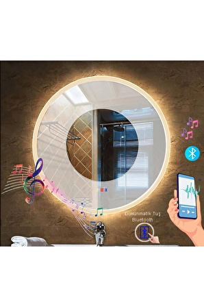 60 cm (çap) Bluetoothlu Buğu Çözücülü Dokunmatik Işıklı Ledli Yuvarlak Banyo Aynası