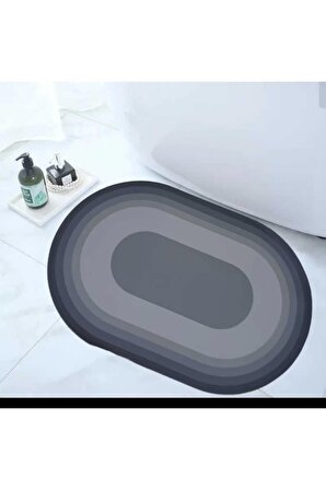 Kaymaz Tabanlı Su Emici Abdest ,banyo Ve Mutfak Paspası 58x38cm Siyah Gri Renk Yazısız Model