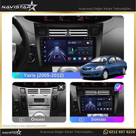 Toyota Yaris 2005-2012 Model 2+32GB Android 13 Kablosuz Carplay Navigasyon Multimedya Sistemi 