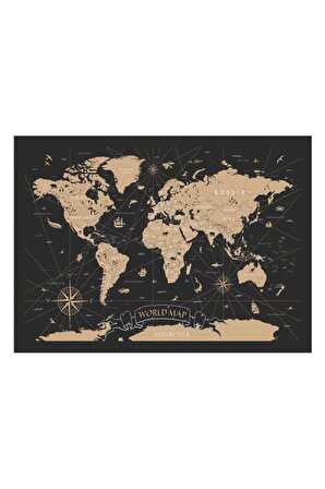 Dünya Haritası Altın Detaylı Tek Parça Dekoratif Tablo
