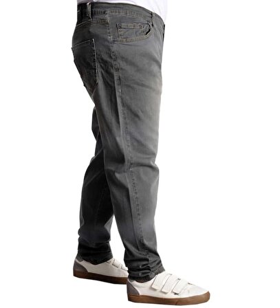 Erkek GRİ Düz Klasik Rahat Kesim Regular Fit Likralı Kot Jeans