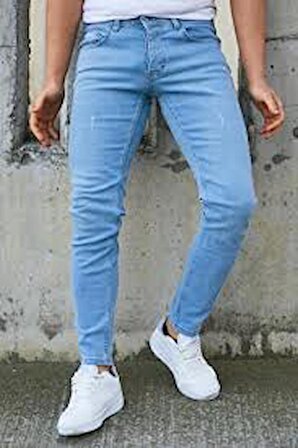 Erkek BUZ MAVİSİ Düz Klasik Rahat Kesim Regular Fit Likralı Kot Jeans