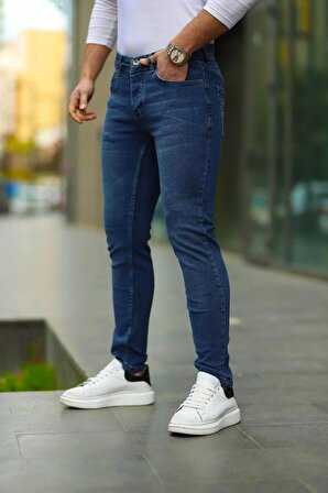 Erkek Mavi Düz Klasik Rahat Kesim Regular Fit Likralı Kot Jeans