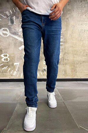 Erkek Kot MAVİ Düz Klasik Rahat Kesim Regular Fit Likralı Kot Jeans