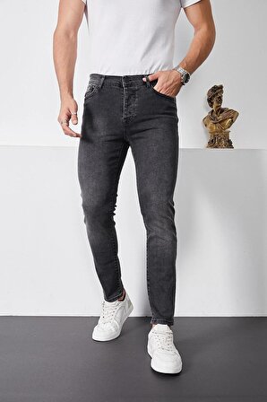 Erkek SİYAH Düz Klasik Rahat Kesim Regular Fit Likralı Kot Jeans
