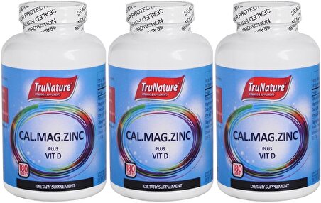 Trunature Calcium Magnesium Zinc Plus Vitamin D 3x180 Tablet Kalsiyum Magnezyum Çinko D Vitamini