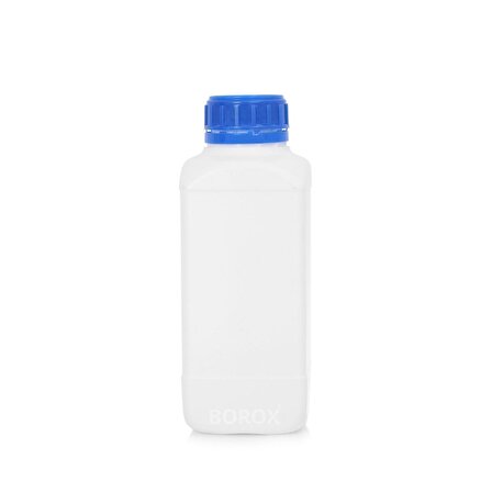 Plastik Kare Şişe 1000 ml - Mavi Kapaklı - 5 Adetlik Set