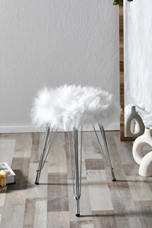Sude Puf Yumuşak Oturumlu Gümüş Ayak Ayaklı Koltuk Sandalye Dekoratif Bench - Beyaz
