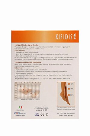 Kifidis 140 Den. 18-20 mmHg Külotlu Varis Çorabı Siyah / Black