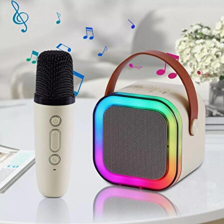Rgb Işıkl Mikrofonlu Taşınabilir Bluetooth Hoparlör Kablosuz Karaoke Müzik Eğlence  KARAOKE Hoparlör KREM