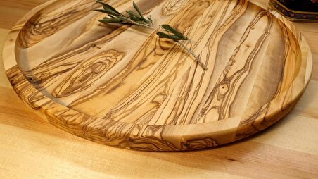 F&S WoodArt Zeytin ağacı El yapımı doğal ahşap Dekoratif servis tepsisi sunumluk tabak 30 cm