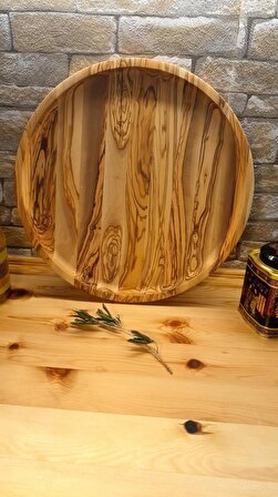 F&S WoodArt Zeytin ağacı El yapımı doğal ahşap Dekoratif servis tepsisi sunumluk tabak 30 cm
