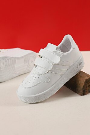 Günlük Hafif Cırtlı Beyaz Çocuk Spor Ayakkabı Sneaker