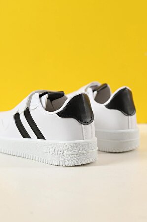 Günlük Hafif Cırtlı Beyaz Siyah Çocuk Spor Ayakkabı Sneaker