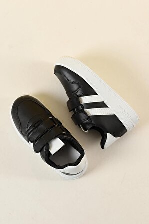 Günlük Hafif Cırtlı Siyah Beyaz Çocuk Spor Ayakkabı Sneaker