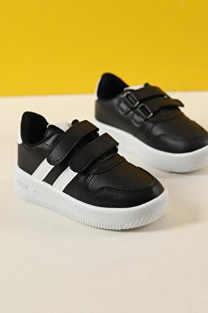 Günlük Hafif Cırtlı Siyah Beyaz Çocuk Spor Ayakkabı Sneaker