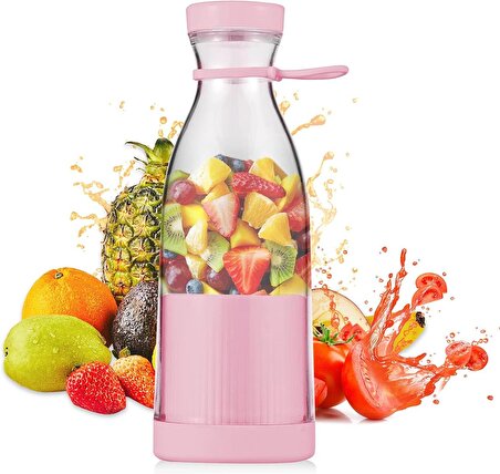 Pilli Taşınabilir Blender Meyve Sıkacağı Meyve Suyu Smoothie Milkshake Bebek Maması 420ml 6 Bıçak