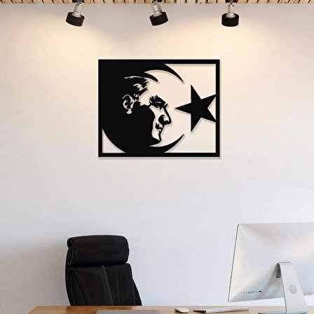 ANSAC METAL Atatürk ve Ay-yıldız Metal Duvar Tablosu 50*65cm Siyah