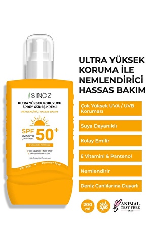 Sinoz Spf 50 Ultra Yüksek Koruyucu Vücut Güneş Kremi Sprey 200 ml - Nemlendirici Hassas Bakım