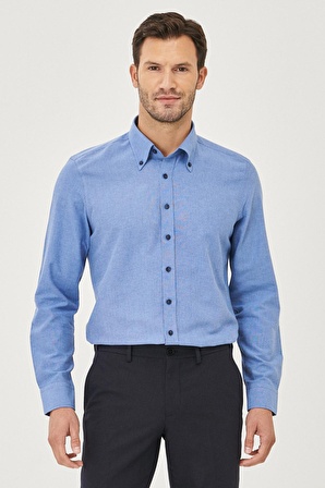 Erkek K.MAVI Düğmeli Yaka Tailored Slim Fit Oxford Gömlek
