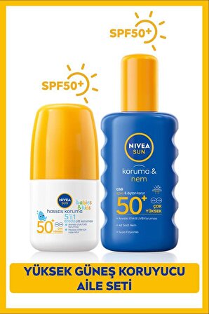 SUN Çocuklar için Hassas Güneş Koruyucu Roll-on SPF50 50ml, Yüksek Güneş Koruyucu Vücut Spreyi 200ml