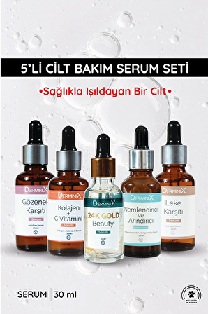 Derminix 5'li Cilt Serum Seti / Kolajen C + Leke Karşıtı + 24K Gold + Gözenek Karşıtı + Nemlendirici