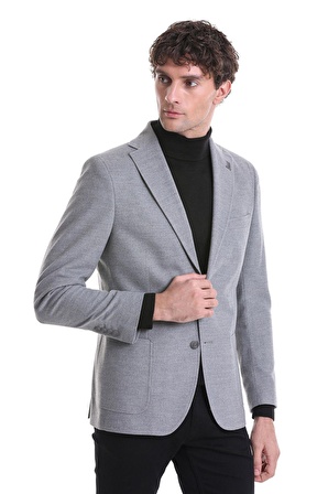 Gri Slim Fit Düz Mono Yaka Casual Ceket | 52