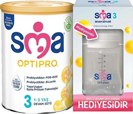 SMA Optipro 3 Prebiyotik Devam Sütü 800 gr Alıştırma Bardağı Hediyeli