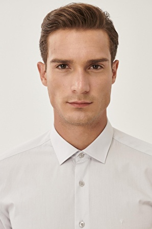 Erkek Gri Ütülemesi Kolay Slim Fit Dar Kesim Klasik Yaka Pamuklu Gömlek