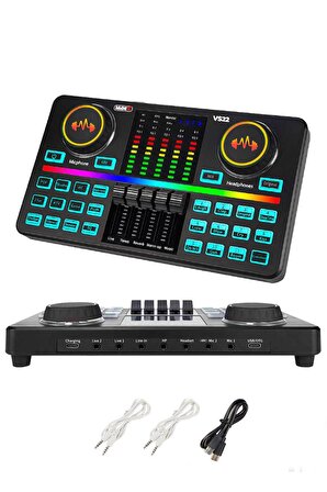 Midex VS22 Üst Seviye Stüdyo Kayıt Canlı Yayın Şarjlı Ses Kartı Efektli Radyo Mikseri (Telefon ve PC Podcast)