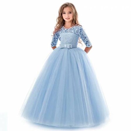 Mavi Kız Çocuk Elbisesi - Mezuniyet Kıyafeti -Mezuniyet Elbisesi -Tarlatanlı Abiye - Balo Elbisesi