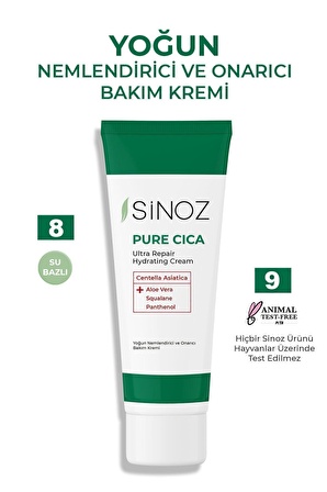 Sinoz Pure Cica Yoğun Onarıcı Yatıştırıcı Nemlendirici Bakım Kremi 50 ml Tahriş Olmuş Hasarlı Ciltler Için