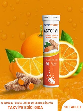 ACTO® Vit C Vitamini 20 Efervesan Tablet | Vitamin C, Çinko ve Zerdeçal İçeren Takviye Edici Gıda