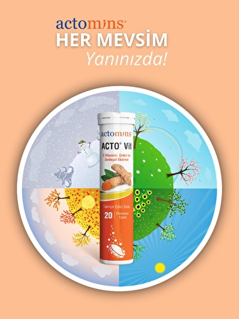 ACTO® Vit C Vitamini 20 Efervesan Tablet | Vitamin C, Çinko ve Zerdeçal İçeren Takviye Edici Gıda