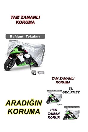 MotoEN Çelik Motor 100CC Branda ARKA ÇANTA UYUMLU Motosiklet Brandası (Bağlantı Tokalı) Gri
