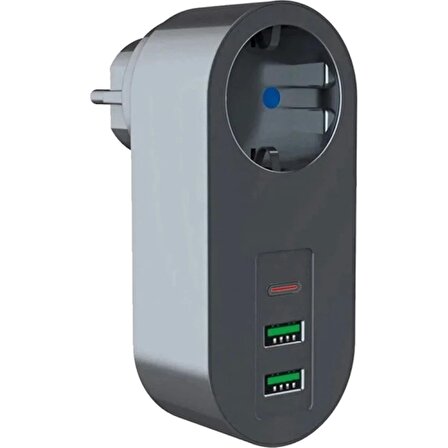 2 USB,1 Type-C Girişli Tekli Priz Akım Korumalı Ev,Ofis ve Tüm Alanlar İçin Korumalı Priz