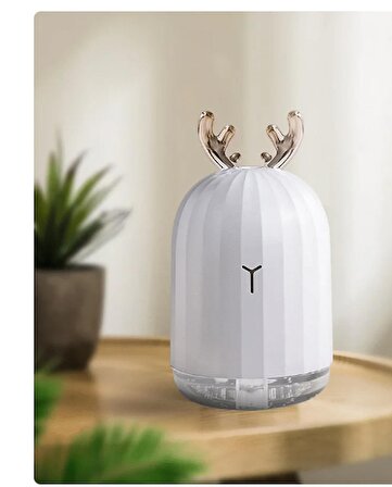 QASUL Mini Beyaz Geyikli Aromatik Difüzör Led Masa Ve Gece Lambası Hava Temizleyici Buhar Makinası