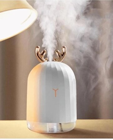 QASUL Mini Beyaz Geyikli Aromatik Difüzör Led Masa Ve Gece Lambası Hava Temizleyici Buhar Makinası