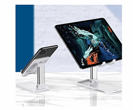 qasul Yeni Nesil Sarsılmaz Masa Üstü Tablet Ve Telefon Tutucu Stand Asansörlü Uzunluk Ayarlı Silikon Pedli