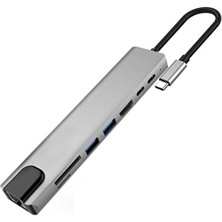 8 In 1 Ethernet Sd USB Type C Hub Hdmı Girişli Macbook Çevirici