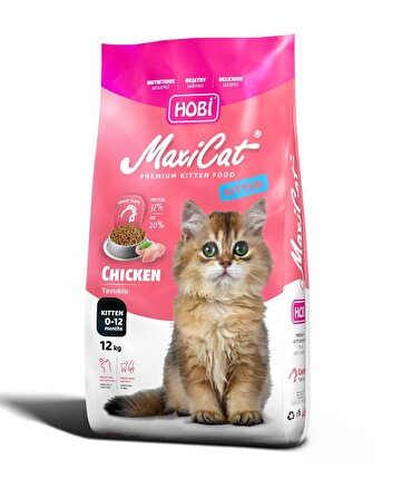 Hobi Maxicat Ham Protein: % 37 Ham Yağ: %20 Tavuklu Yavru Kedi Maması 12 kg