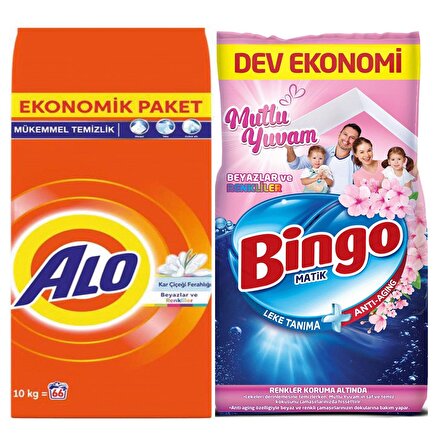 Alo 10 kg toz deterjan vs Bingo mutlu yuvam 10 kg renkliler ve beyazlar için toz çamaşır deterjanı