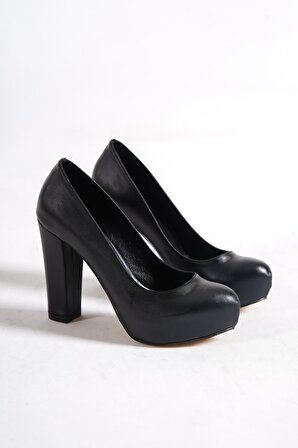 Kadın Siyah Dekolte Topuklu Platform Ayakkabı