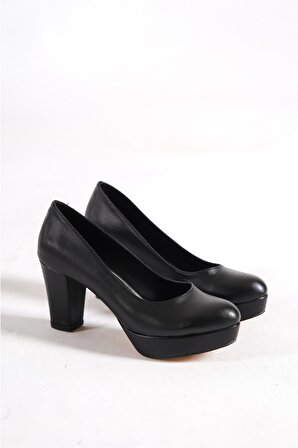 Kadın Siyah Dekolte Topuklu Platform Ayakkabı